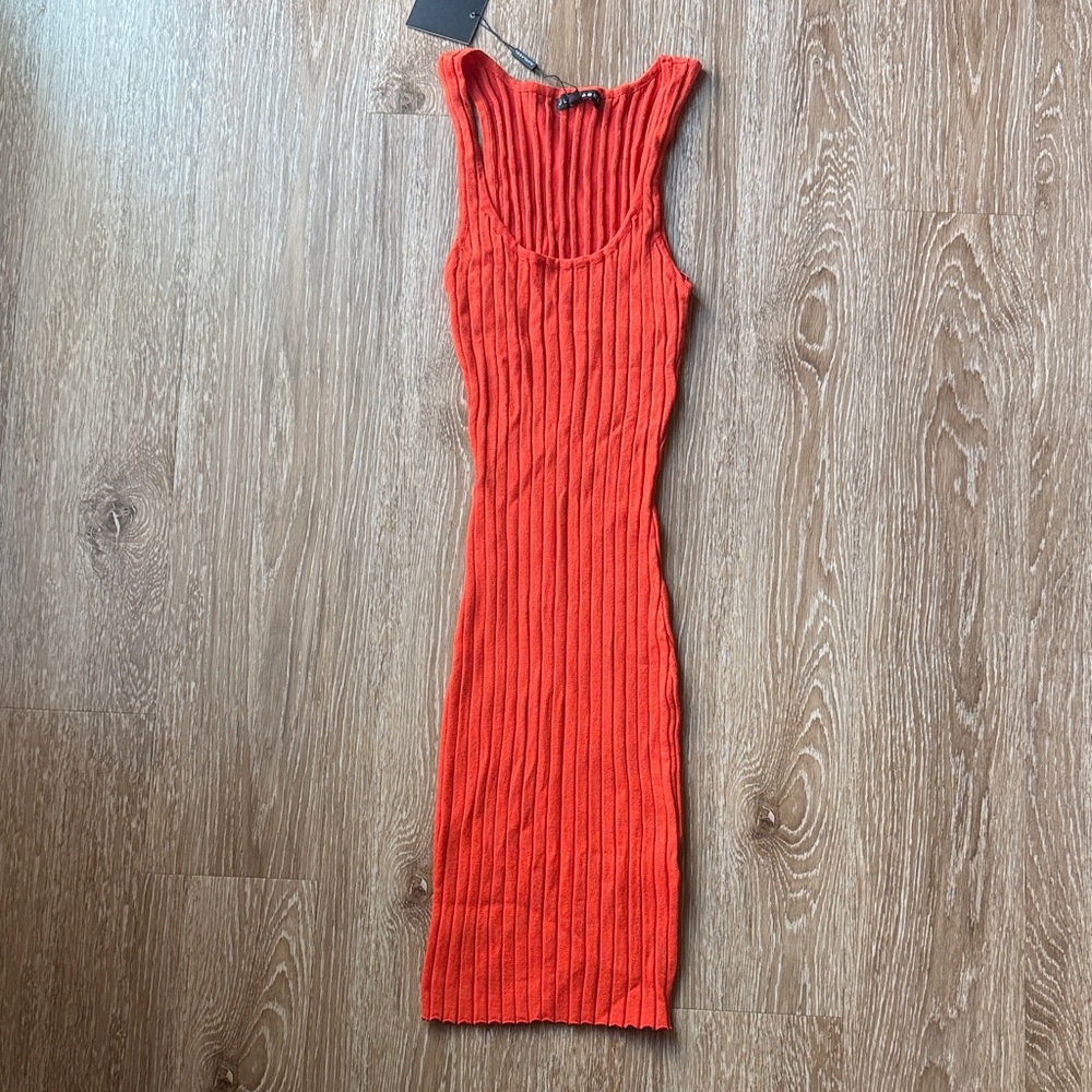 JLUXLABEL Ribbed Midi Tank Dress - Orange-Red
